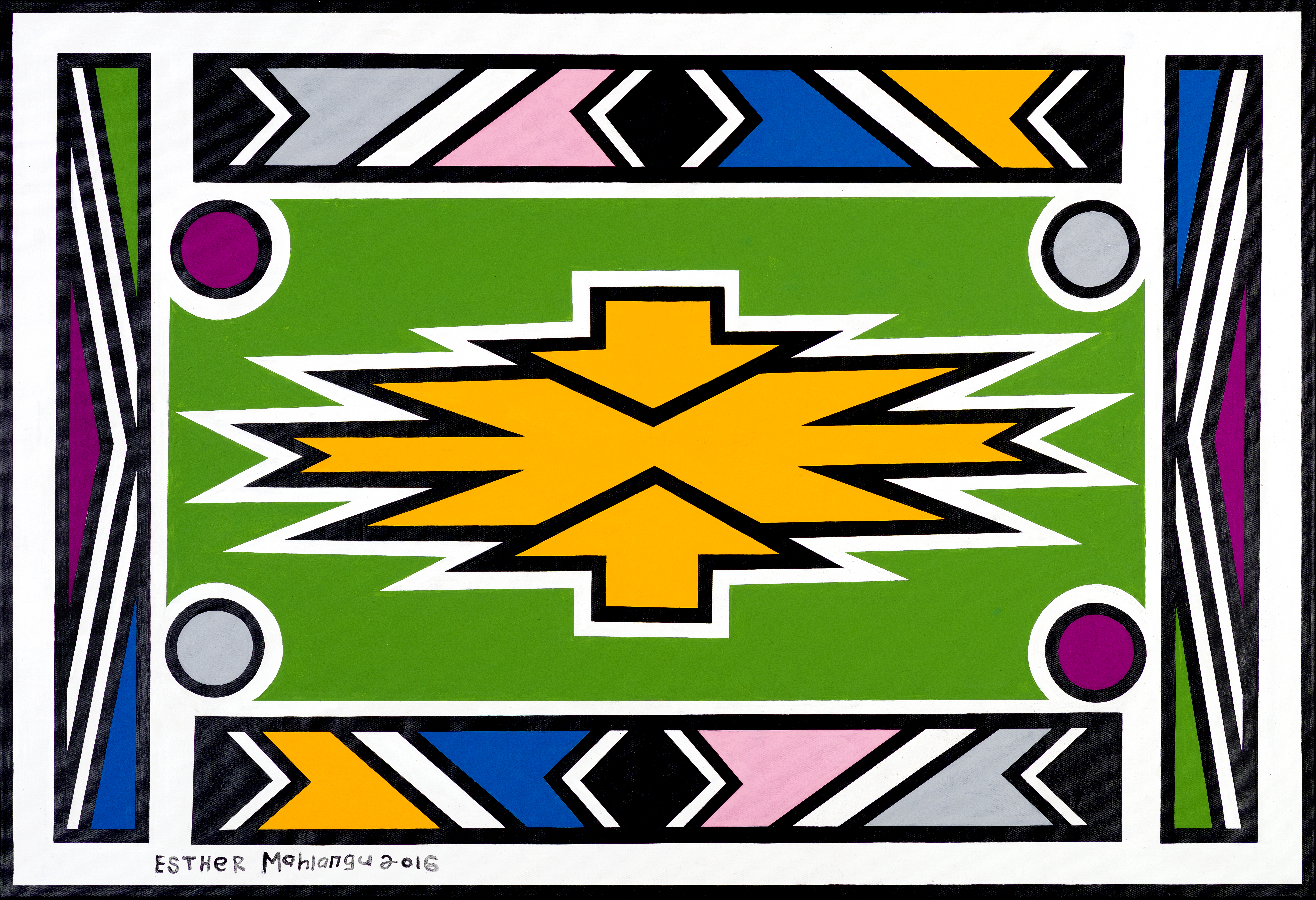 Geometric painting by Dr Esther Mahlangu