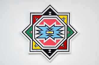Esther Mahlangu, Ndebele Abstract, 2025 — eight-pointed star-shaped Ndebele geometric painting