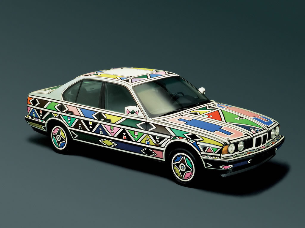The 1991 BMW 525i Art Car hand-painted by Dr Esther Mahlangu with Ndebele geometric motifs