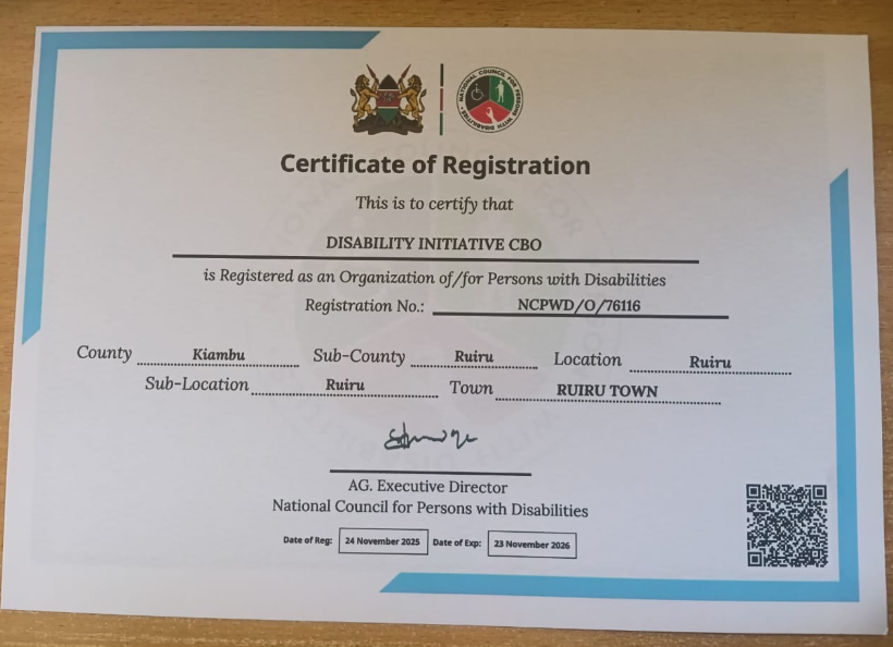 Disability Initiative CBO Certificate of Registration