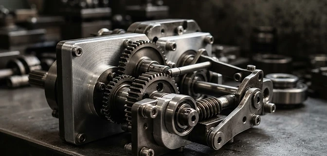 Macro photograph of precision machined components