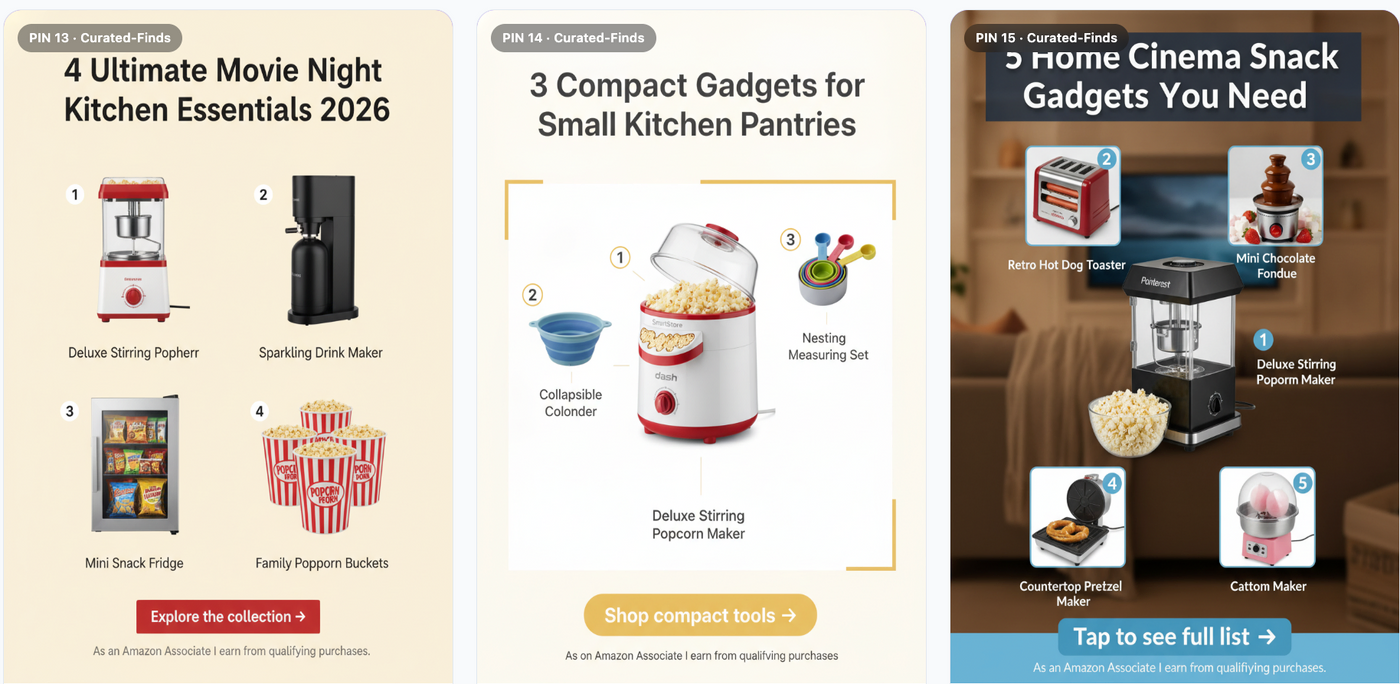 Pin2Profit AI example pins in curated finds style