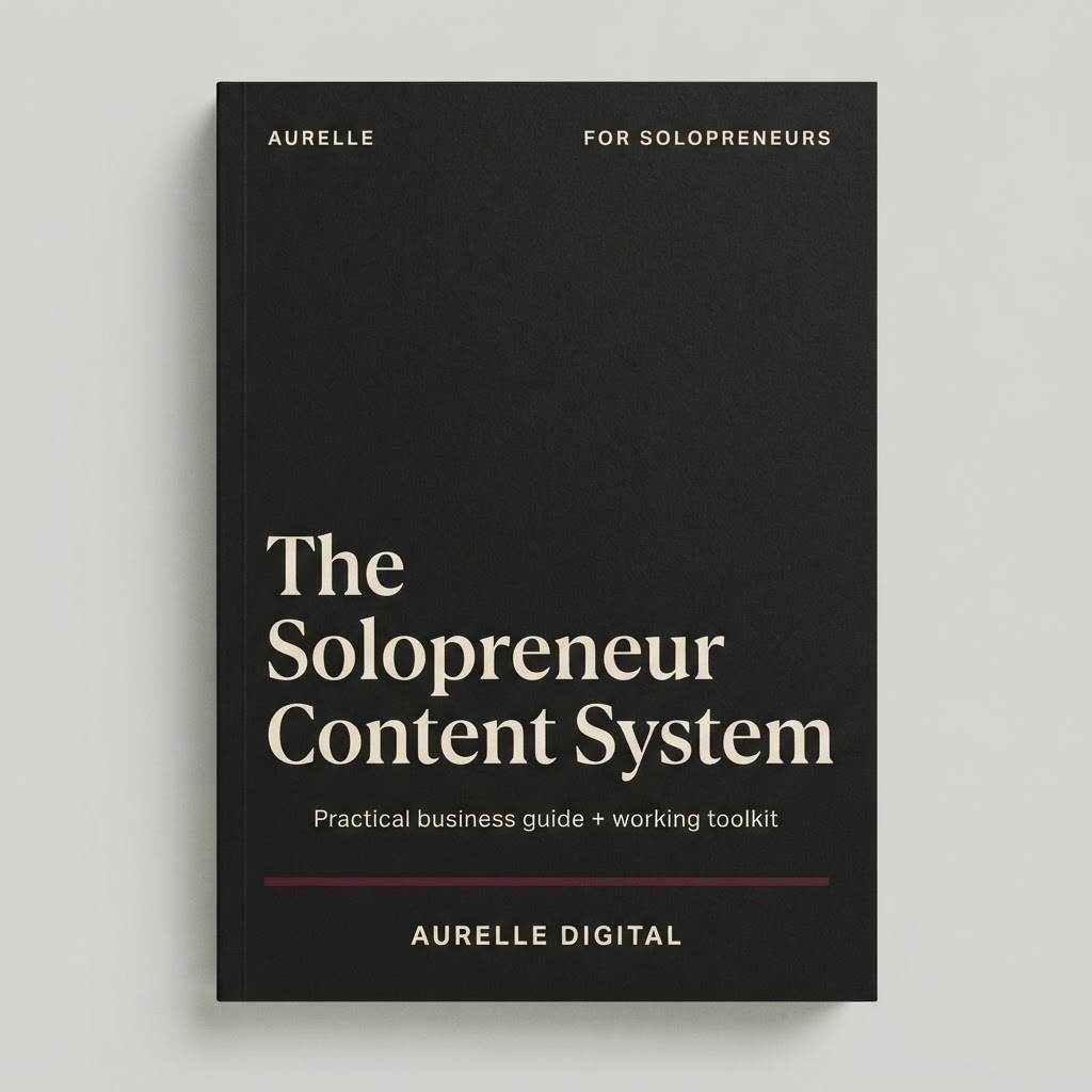 Cover of The Solopreneur Content System — a practical system for planning, creating and reusing useful business content.