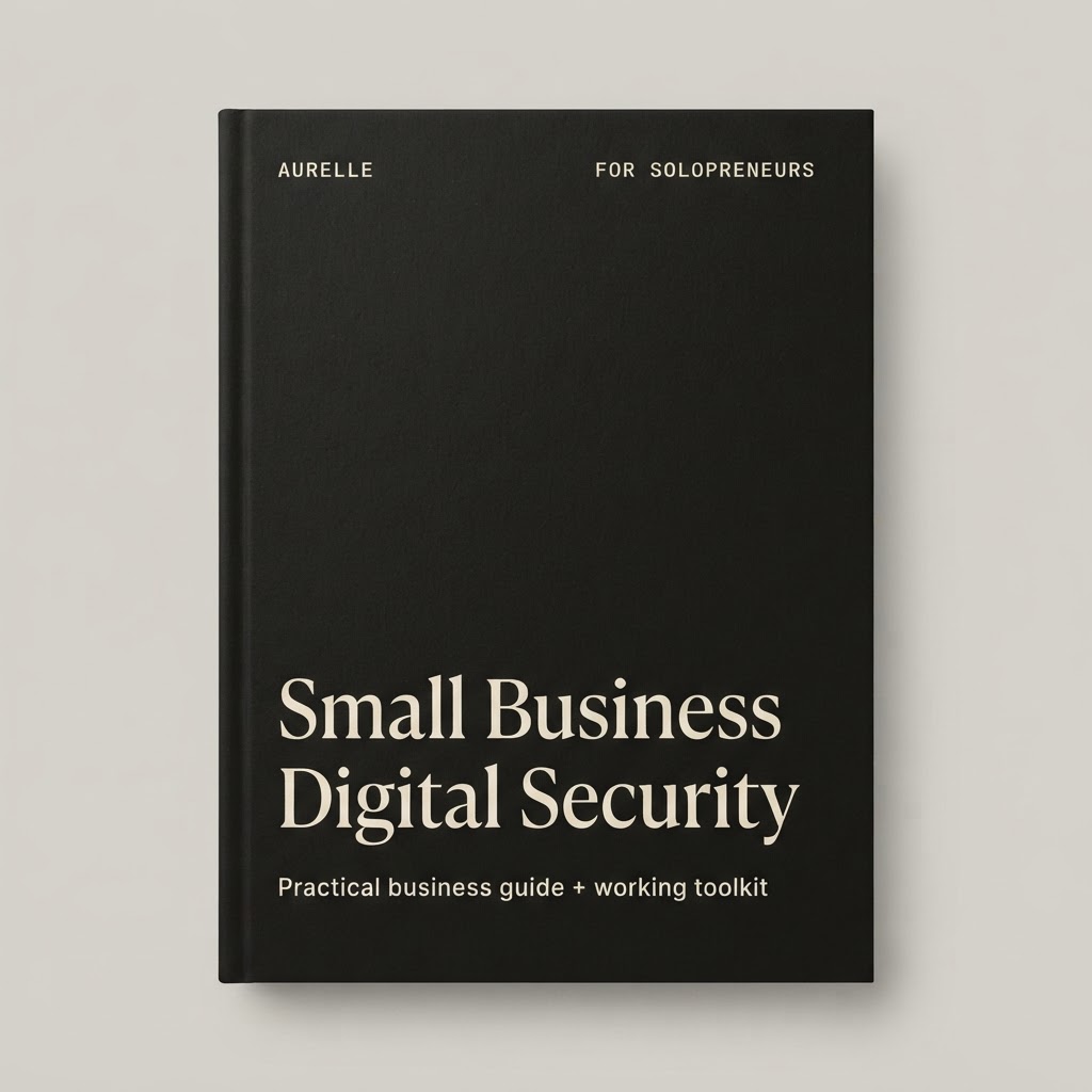 Cover of Small Business Digital Security — a practical security system for protecting the accounts, devices and information behind a one-person business.