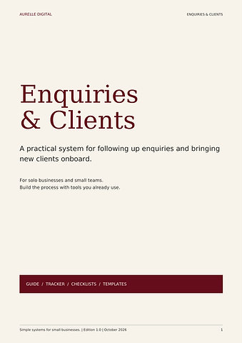 Actual cover of the Aurelle Enquiries & Clients practical guide.