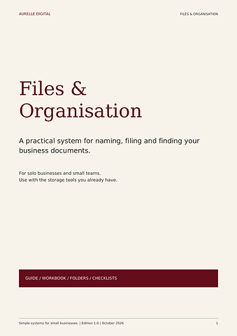 Actual cover of the Aurelle Files & Organisation practical guide.