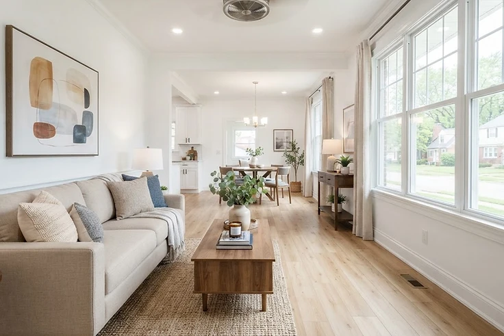 Clean, neutral luxury vinyl flooring in a Metro Detroit home prepared for sale