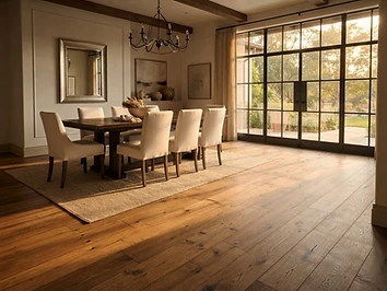 Natural hardwood flooring installed in a Metro Detroit dining room by Quick Carpet