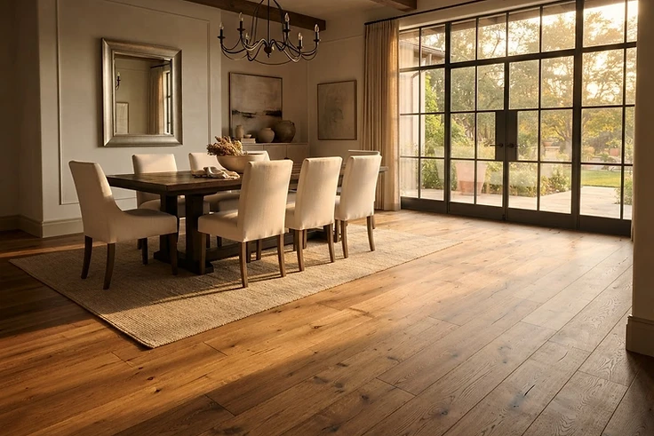 Hardwood flooring in a family dining room