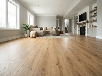 Luxury vinyl plank flooring installed in a finished Metro Detroit basement by Quick Carpet