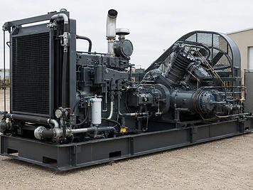 Field-ready reciprocating gas compressor package on a clean industrial skid