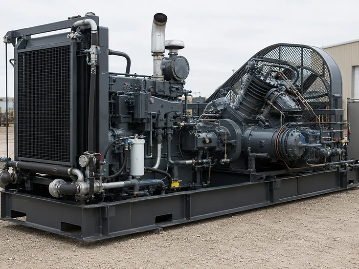 Field-ready reciprocating gas compressor package on a clean industrial skid