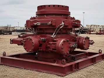 Professionally rebuilt blowout preventer stack on a clean transport skid