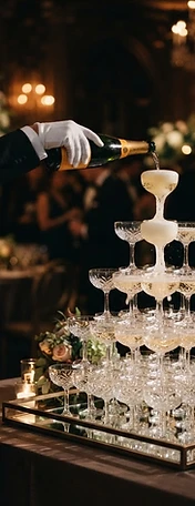 Champagne poured into a coupe tower