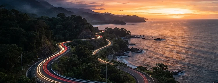 Caldera coastal highway near Jacó at sunset