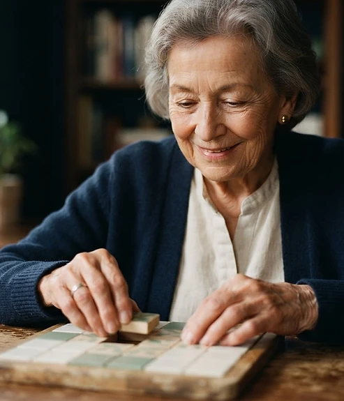Dignified portrait of an elder in cognitive exercise