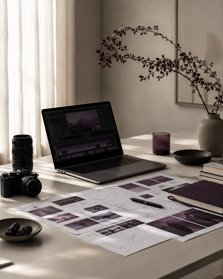 Fotografia conceitual temporária de processo e direção audiovisual.