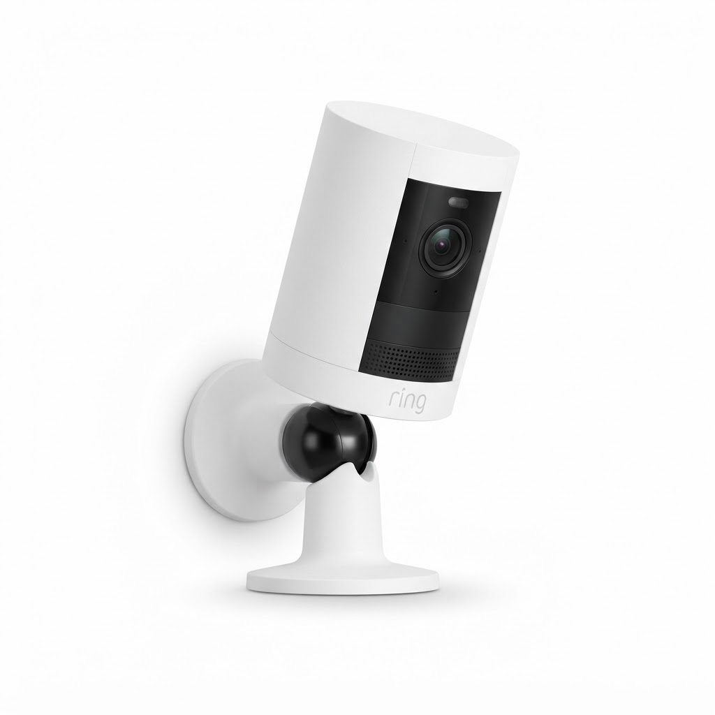 Outdoor security camera mounted on a wall, the kind often installed without the right anchors