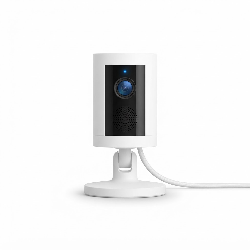 Indoor camera near a home router, illustrating where WiFi signal starts before reaching the front door