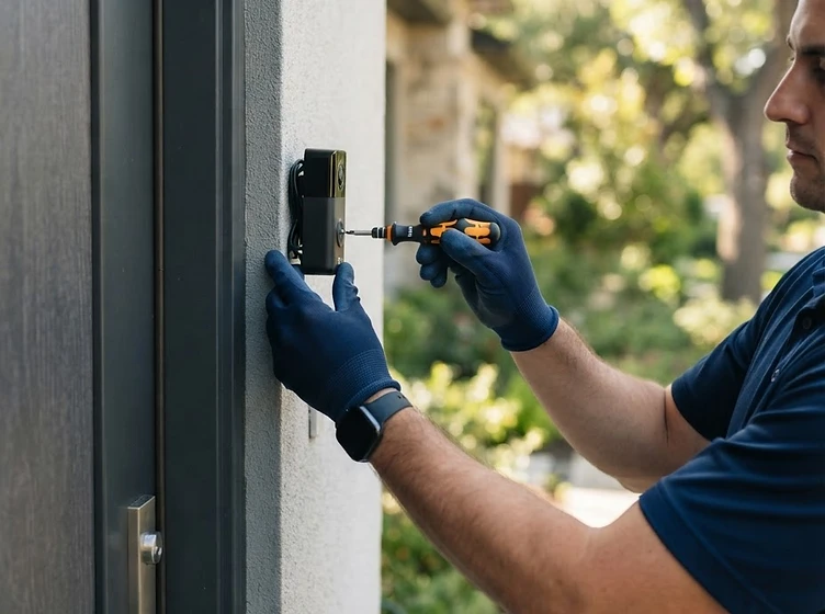 Technician mounting a doorbell camera