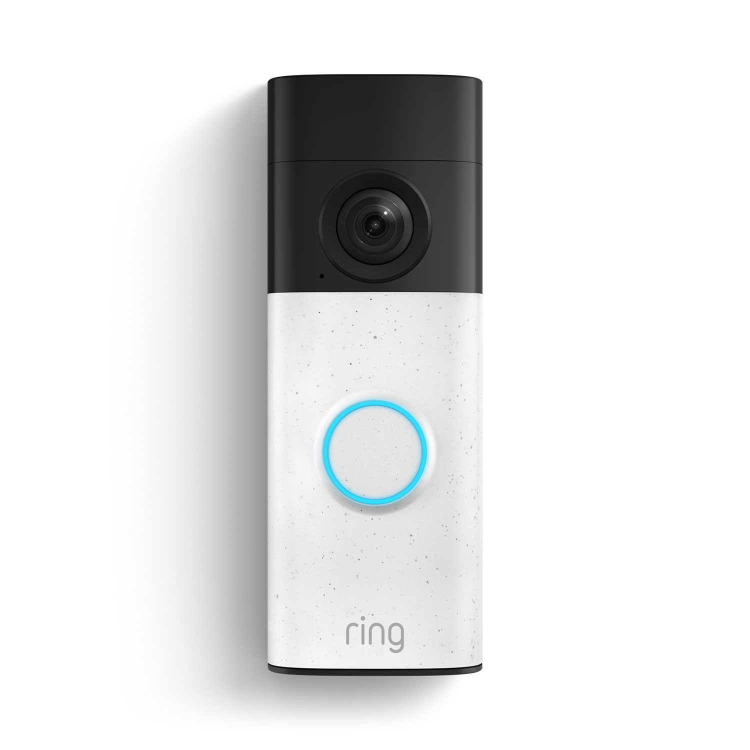 Close view of a Ring video doorbell faceplate before installation on a Plano home