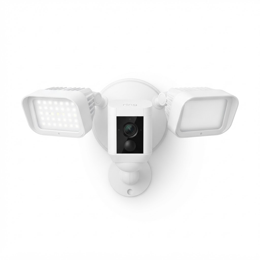Floodlight security camera on a house exterior, the type most likely to need HOA review