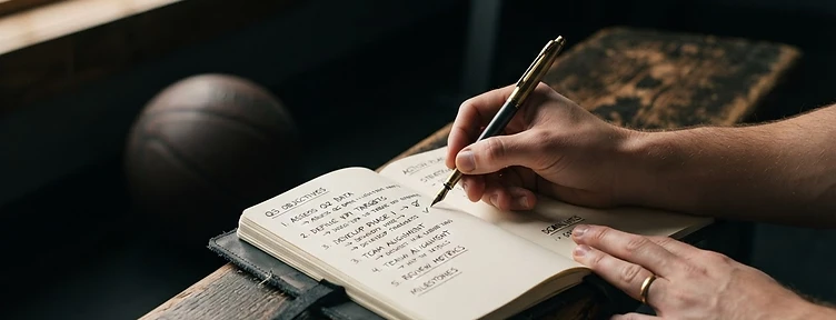 Writing an intentional action plan beside a basketball