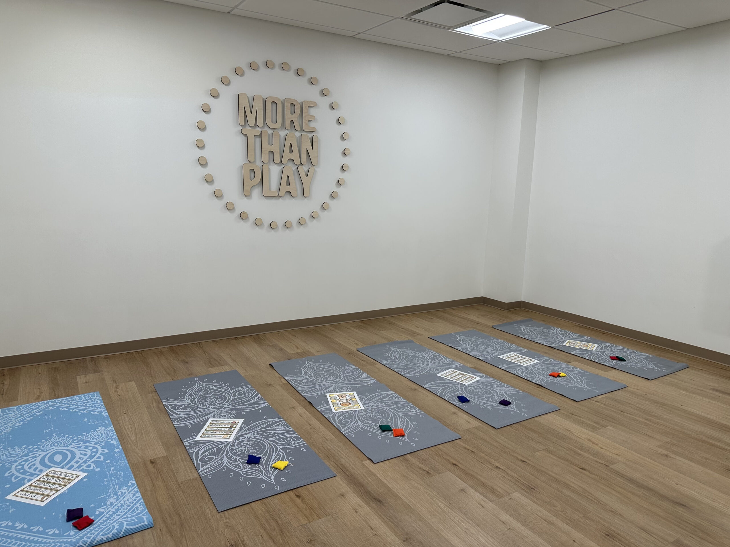 More Than Play studio set up for a YogiBop Adult & Me class