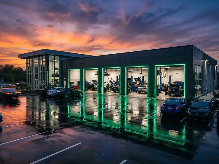Illustrative automotive shop imagery