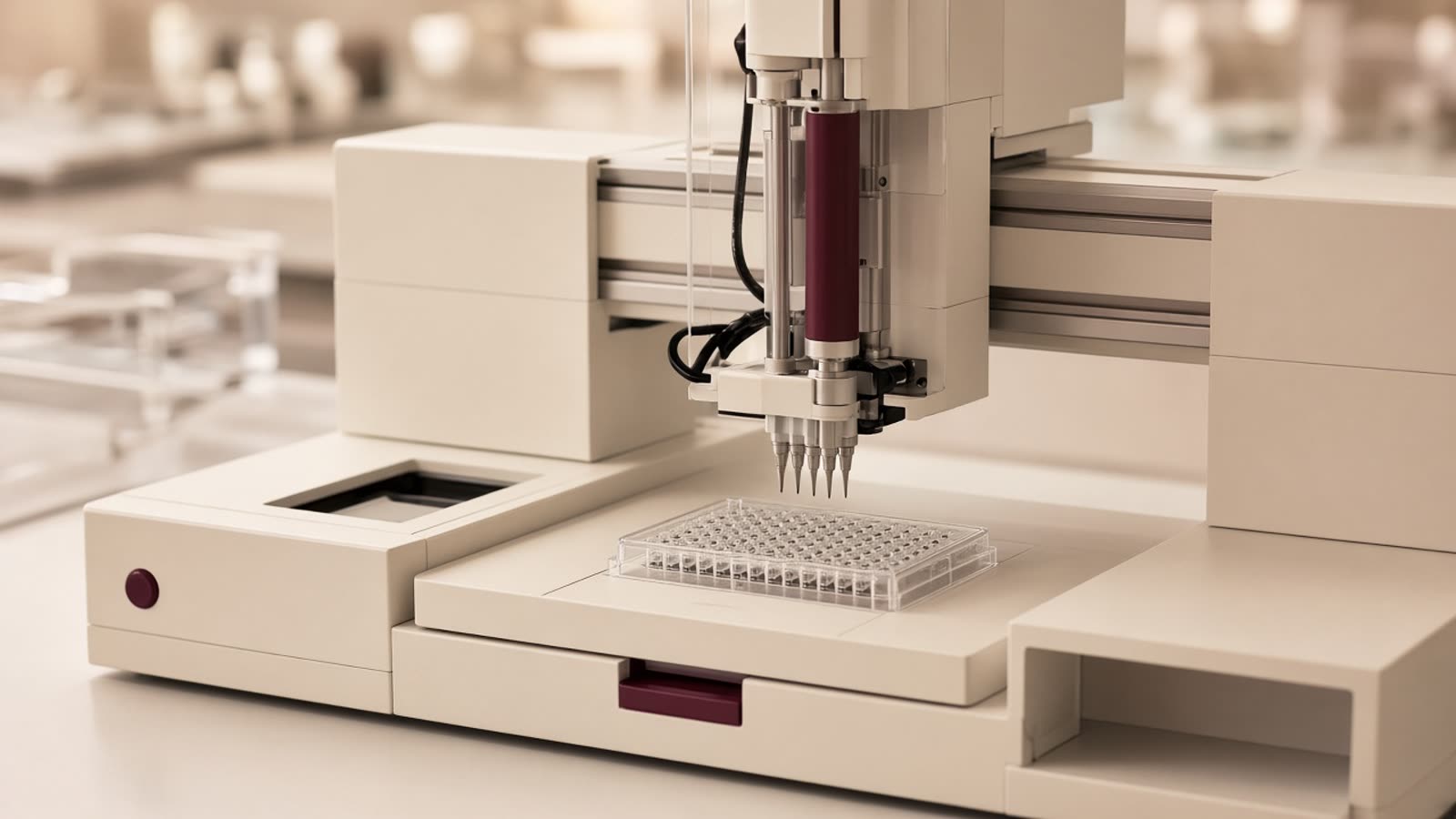 Automated laboratory liquid handler with sample plates