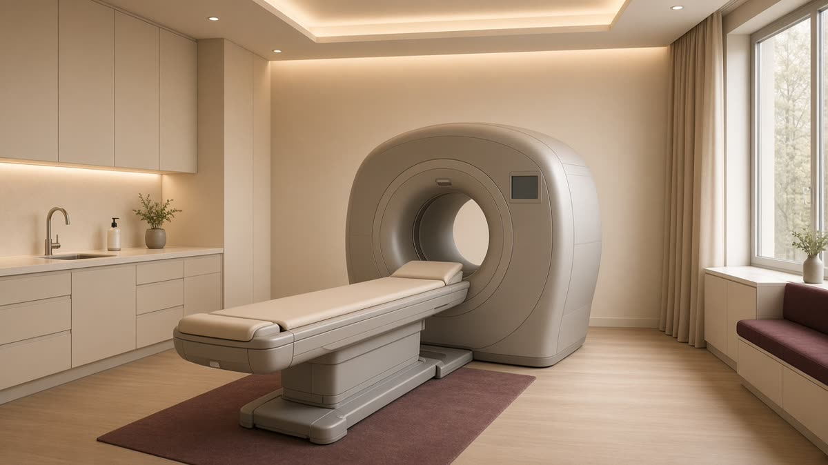 Diagnostic imaging suite with scanner and exam table
