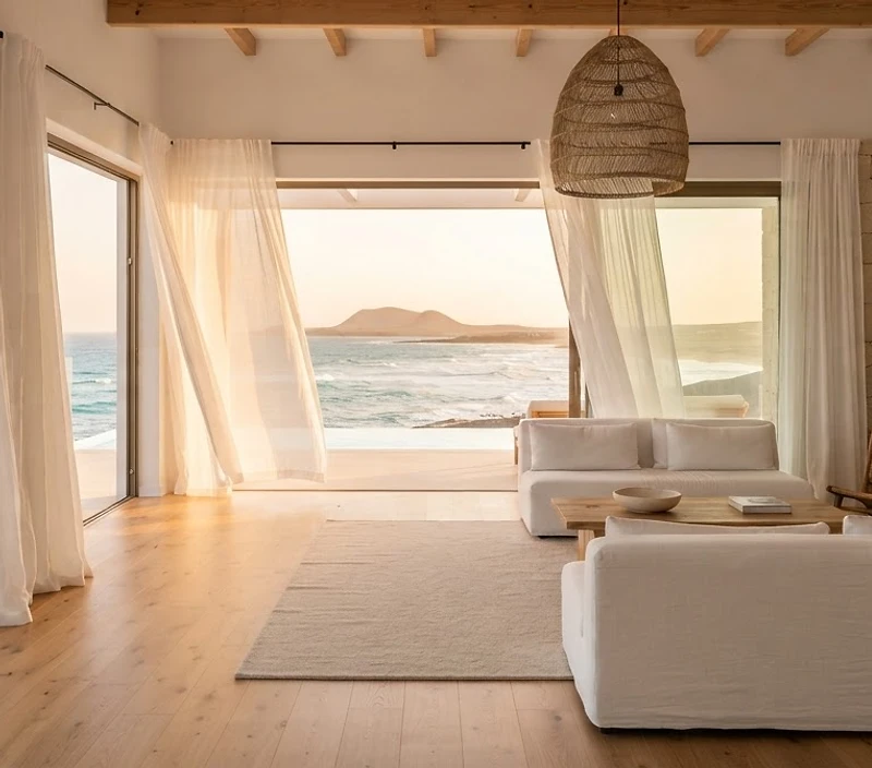 Apartamento luminoso en Fuerteventura con cortinas al viento