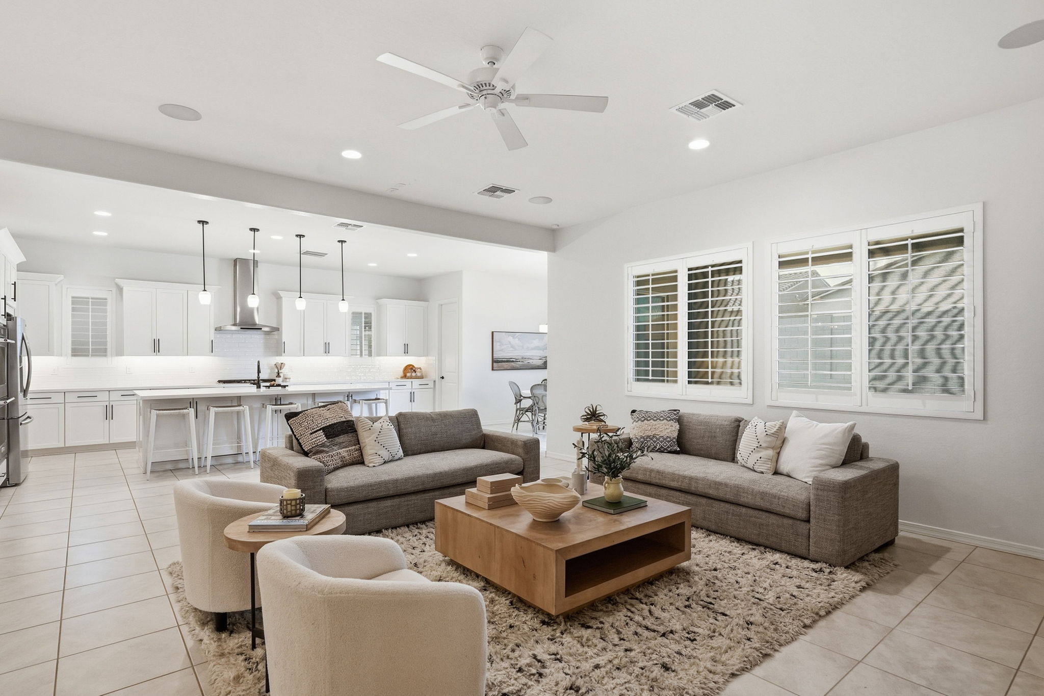 Open-concept great room and kitchen