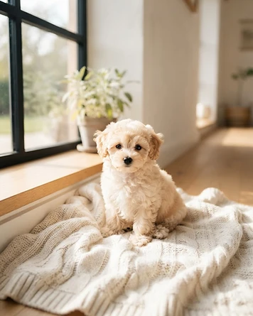 Toy Poodle puppy with a tightly curled, low-shedding coat
