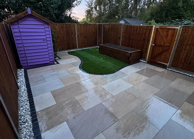 Finished porcelain patio project by CG Landscaping