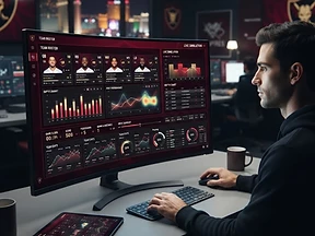 Strategic digital sports interface showing player statistics and AI performance data on a dark theme dashboard.