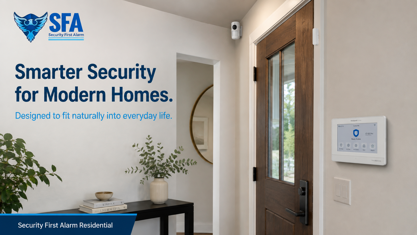Modern residential security panel installed near home entry