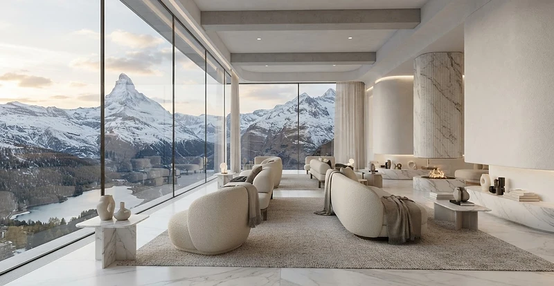 Futuristic longevity resort interior