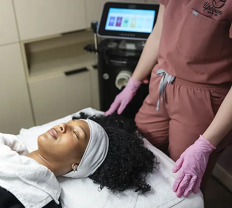 Med spa patient receiving a skincare treatment