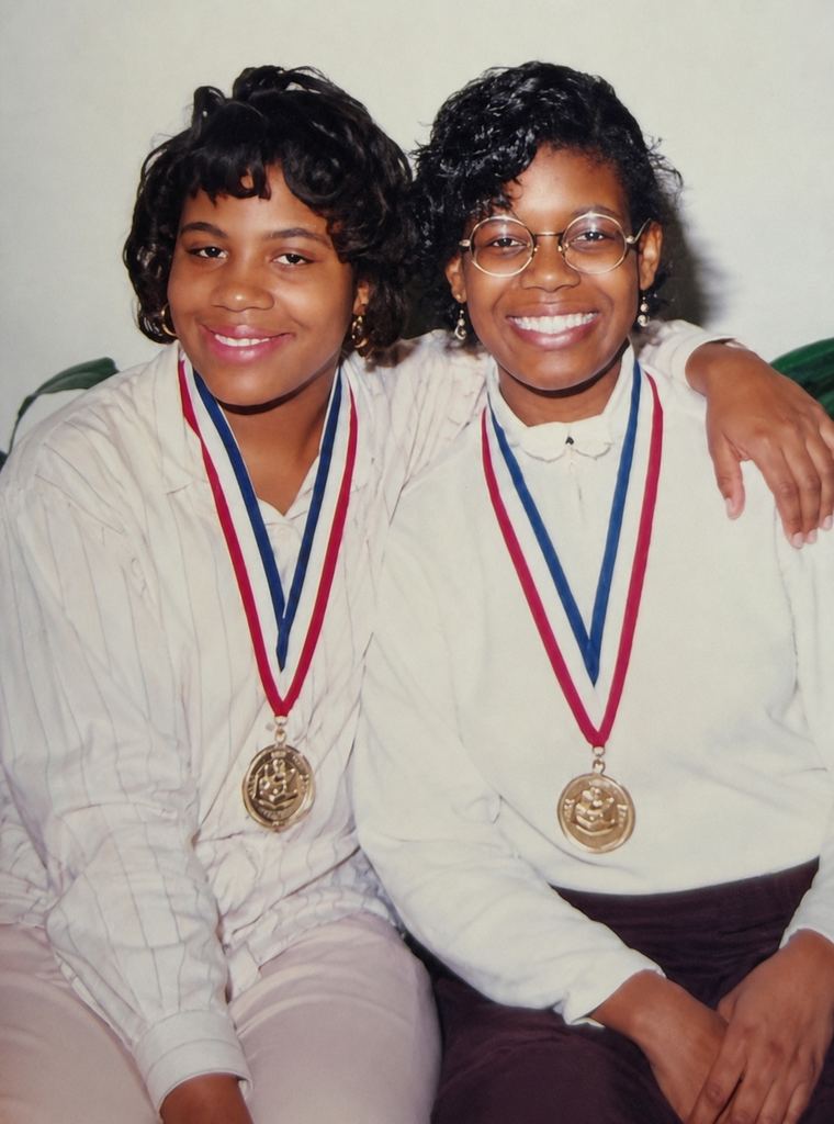 Angie and Mable as teenagers, best friends who met at piano lessons.