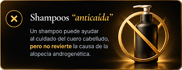 Shampoos “anticaída”. Un shampoo puede ayudar al cuidado del cuero cabelludo, pero no revierte la causa de la alopecia androgenética.