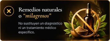 Remedios naturales o “milagrosos”. No sustituyen un diagnóstico ni un tratamiento médico específico.