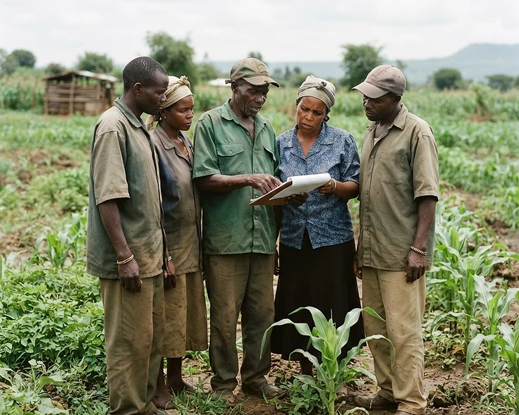 Farmers coordinating in a Kenyan field