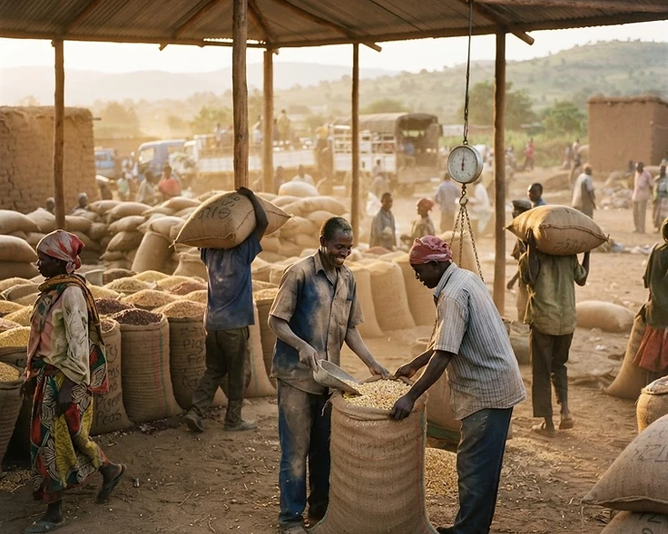 Harvested grain aggregation at an agricultural trade centre