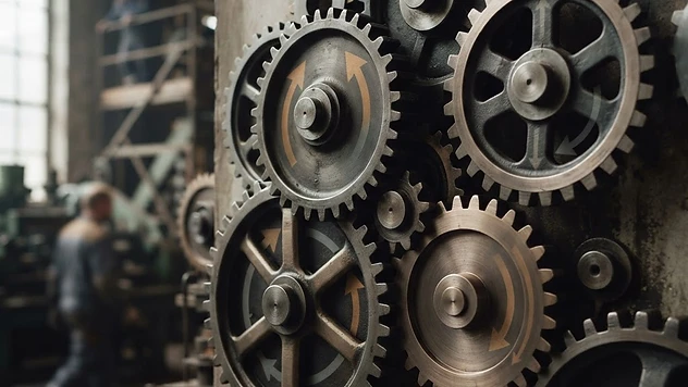 Abstract illustration of interconnected gears and arrows representing central bank rate policy decisions