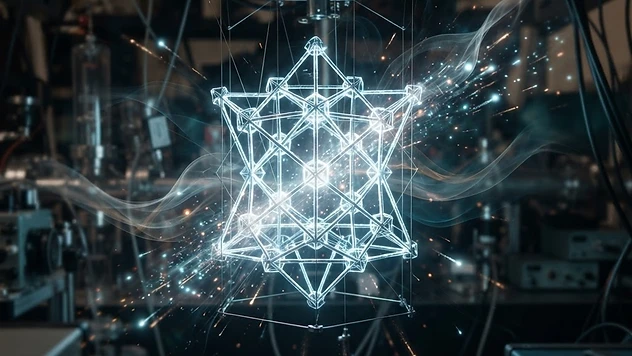 Abstract illustration of quantum vacuum fluctuations interacting with a superconducting material lattice