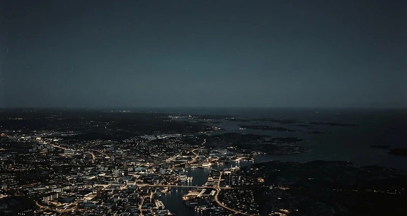 Göteborg sett från högt ovanför om natten