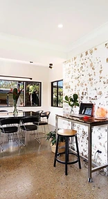 Limewashed walls — dining area