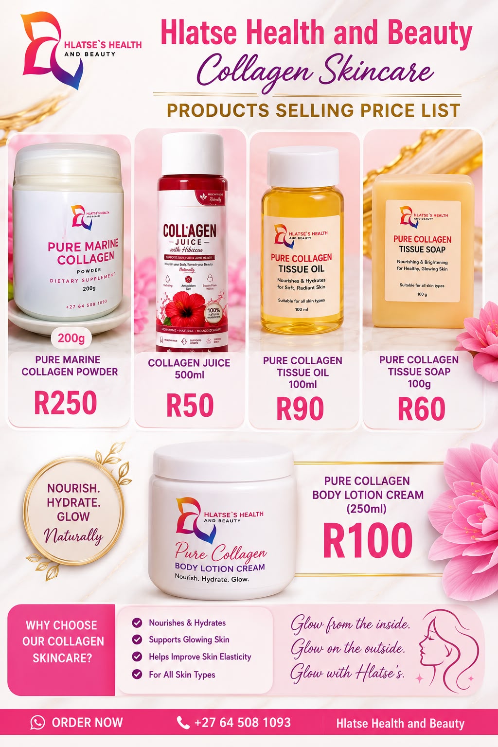 Collagen skincare products selling price list
