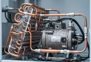 Macro view of an air conditioning compressor and copper coil